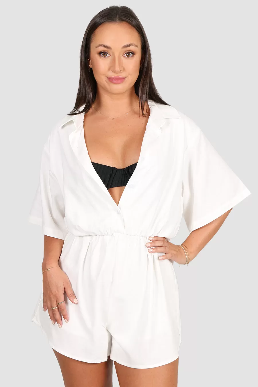 ZEPHYR LINEN BLEND PLAYSUIT WHITE